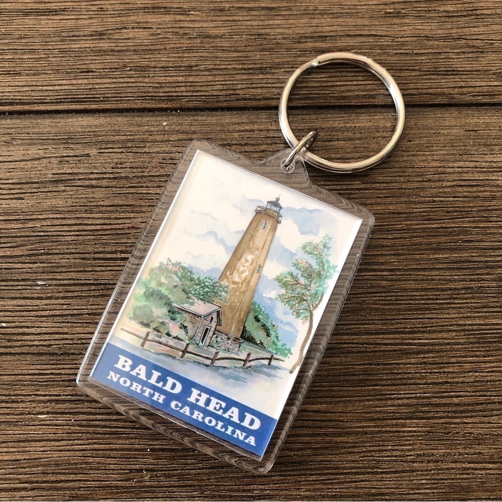 Vintage 90's Bald Head Island, North Carolina lighthouse plastic keychain